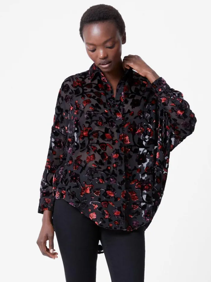 French Connection Tops Devore Popover Shirt Blackred 8211 Woman