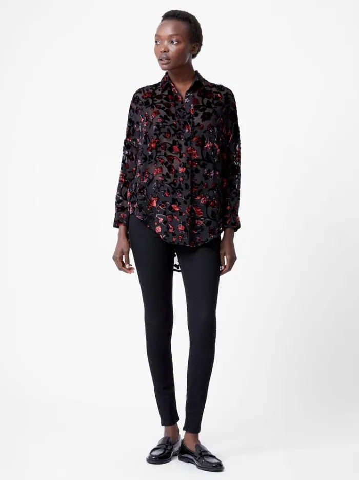 French Connection Tops Devore Popover Shirt Blackred 8211 Woman