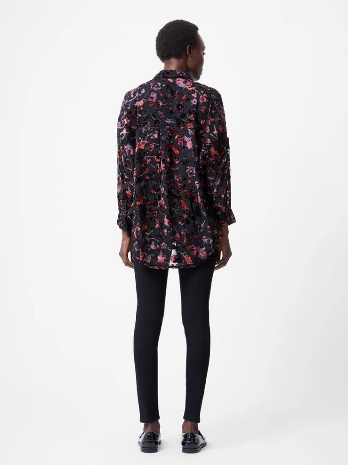 French Connection Tops Devore Popover Shirt Blackred 8211 Woman