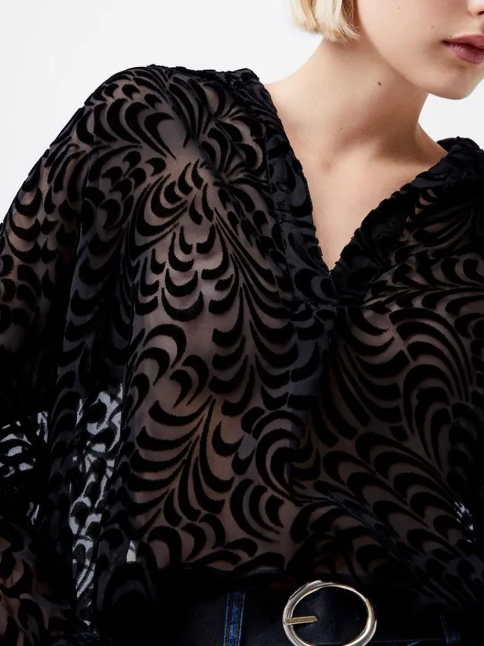 French Connection Tops Diandra Devore Long Sleeve Popover Shirt Blackout 8211 Woman French Connection Tops Diandra Devore Long Sleeve Popover Shirt Blackout 8211 Woman