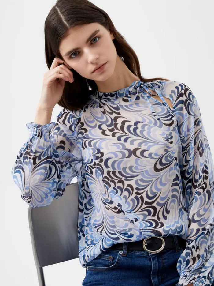 French Connection Tops Diandra Hallie Crinkle Blouse Summer Whiteblue 8211 Woman