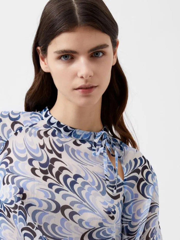 French Connection Tops Diandra Hallie Crinkle Blouse Summer Whiteblue 8211 Woman