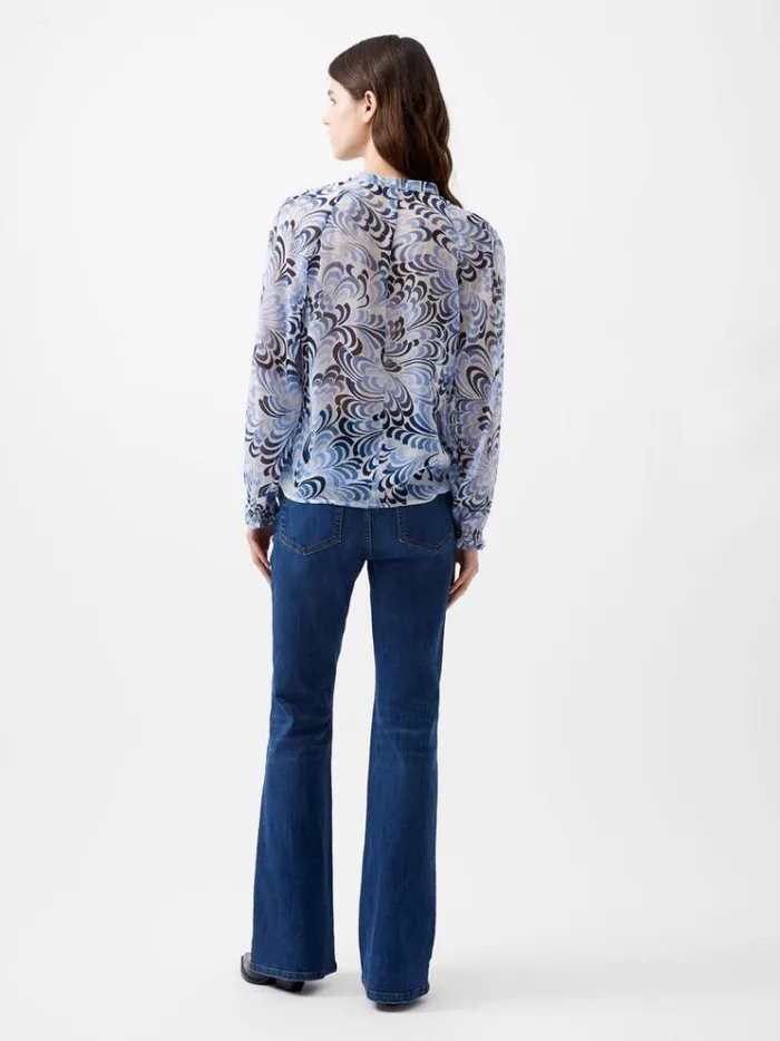 French Connection Tops Diandra Hallie Crinkle Blouse Summer Whiteblue 8211 Woman