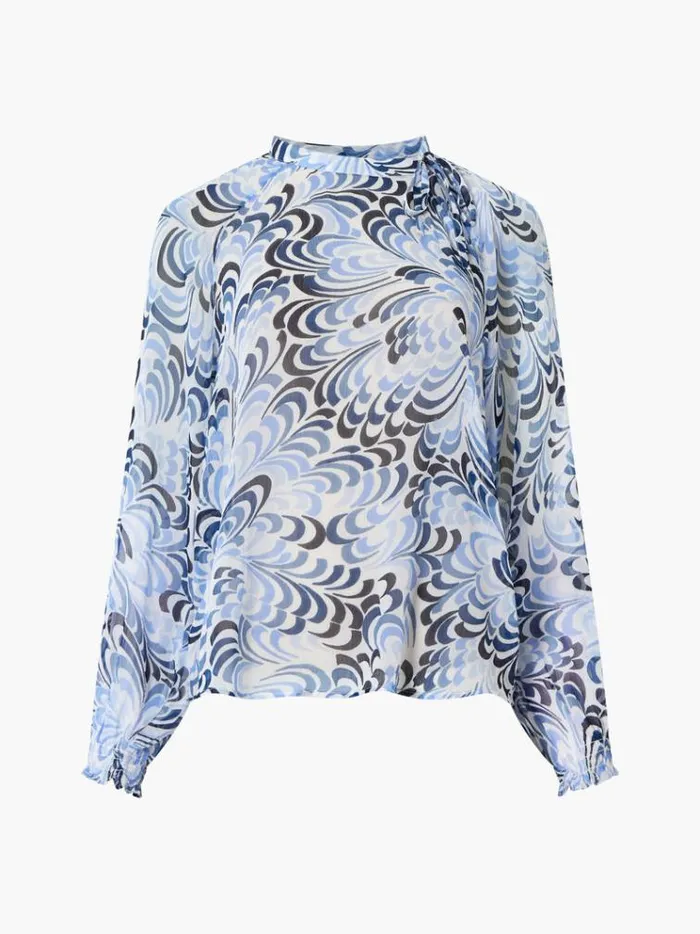 French Connection Tops Diandra Hallie Crinkle Blouse Summer Whiteblue 8211 Woman