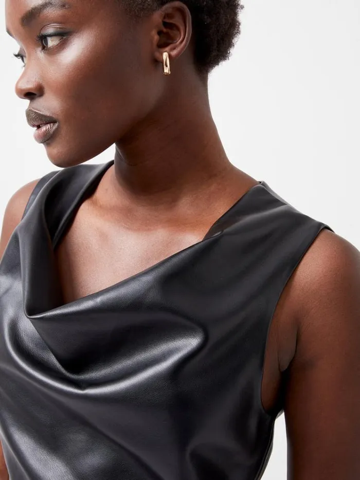 French Connection Tops Elettra Pu Cowl Neck Sleeveless Top Blackout 8211 Woman