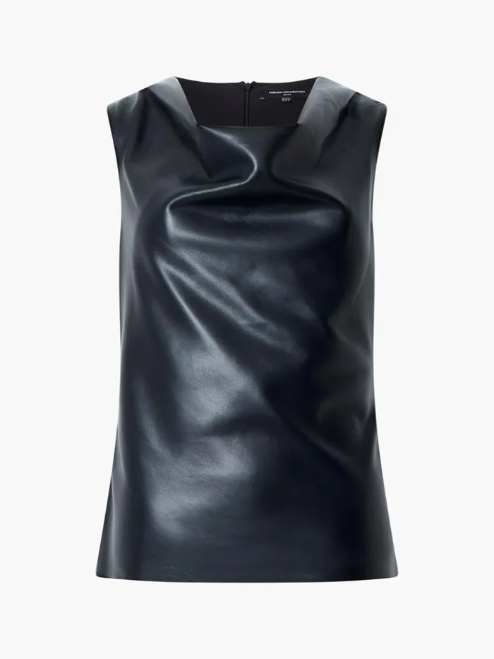French Connection Tops Elettra Pu Cowl Neck Sleeveless Top Blackout 8211 Woman