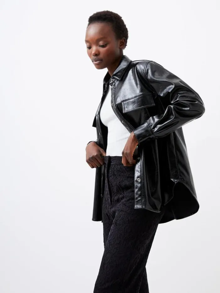 French Connection Tops Emmett Pu Overshirt Blackout 8211 Woman
