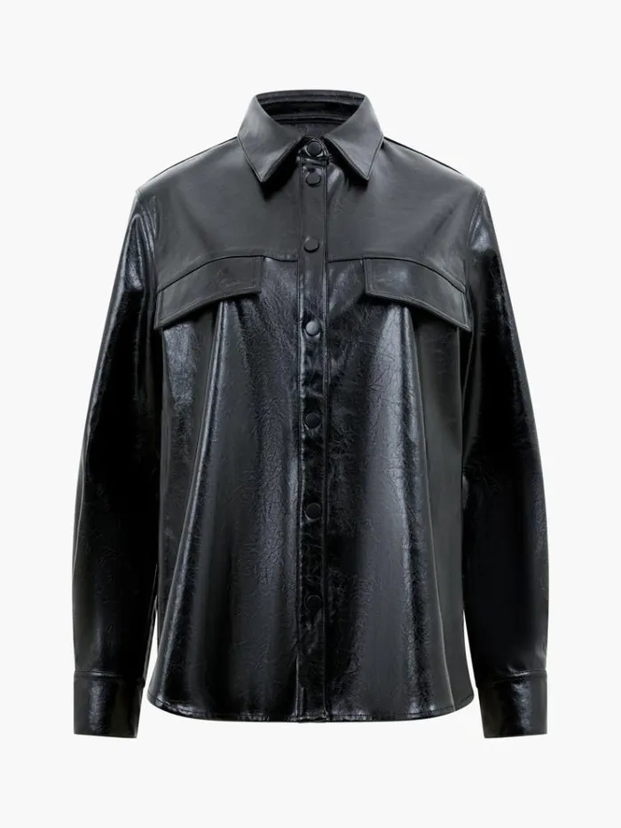 French Connection Tops Emmett Pu Overshirt Blackout 8211 Woman