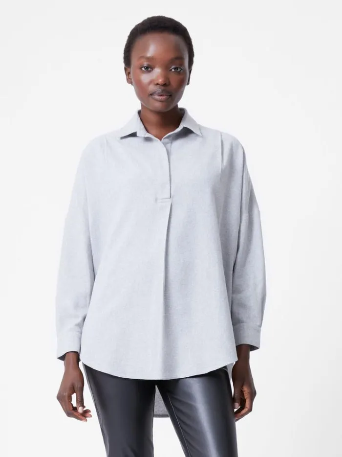 French Connection Tops Flannel Long Sleeve Popover Shirt Light Grey Mel 8211 Woman French Connection Tops Flannel Long Sleeve Popover Shirt Light Grey Mel 8211 Woman