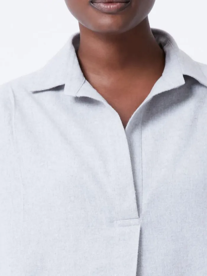 French Connection Tops Flannel Long Sleeve Popover Shirt Light Grey Mel 8211 Woman