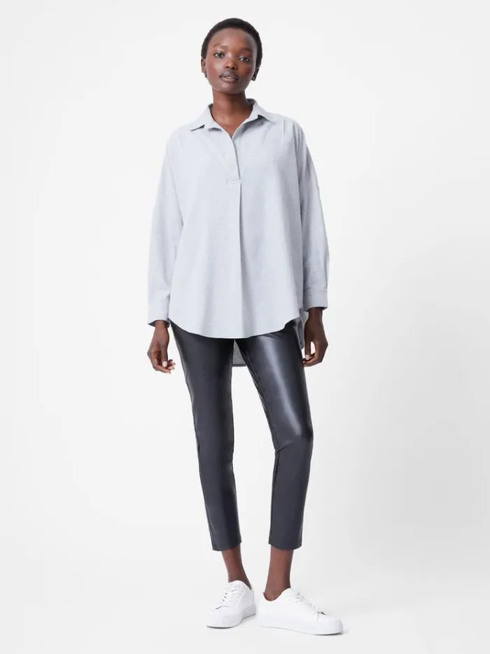 French Connection Tops Flannel Long Sleeve Popover Shirt Light Grey Mel 8211 Woman