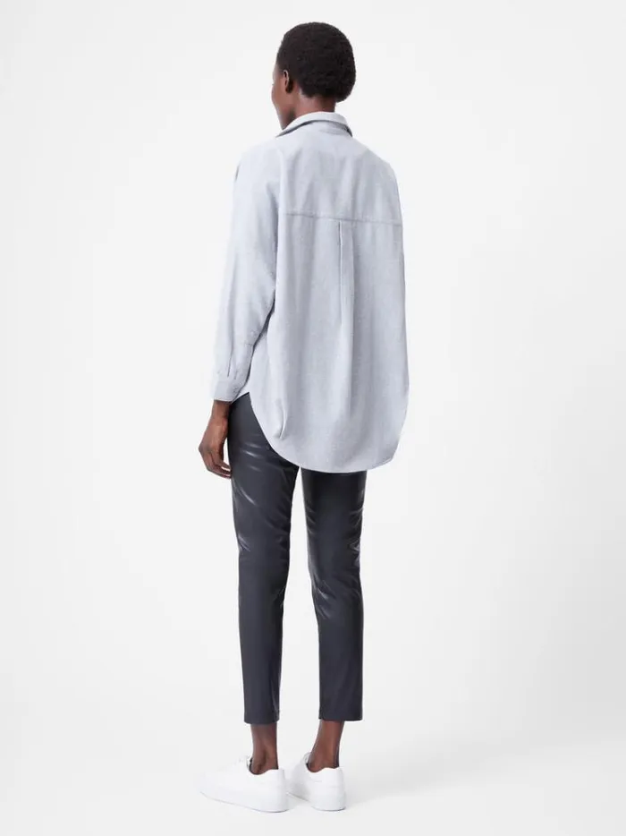 French Connection Tops Flannel Long Sleeve Popover Shirt Light Grey Mel 8211 Woman