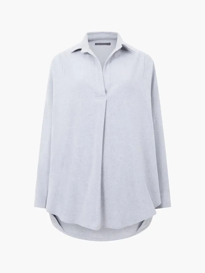 French Connection Tops Flannel Long Sleeve Popover Shirt Light Grey Mel 8211 Woman