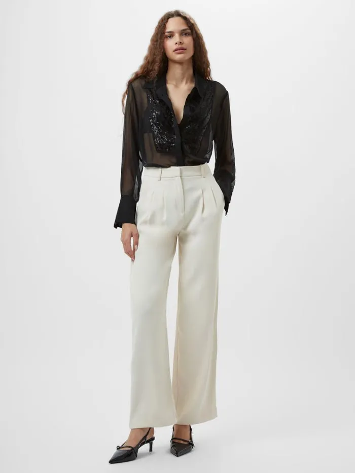 French Connection Tops Hana Adalynn Sequin Bib Shirt Blackout 8211 Woman