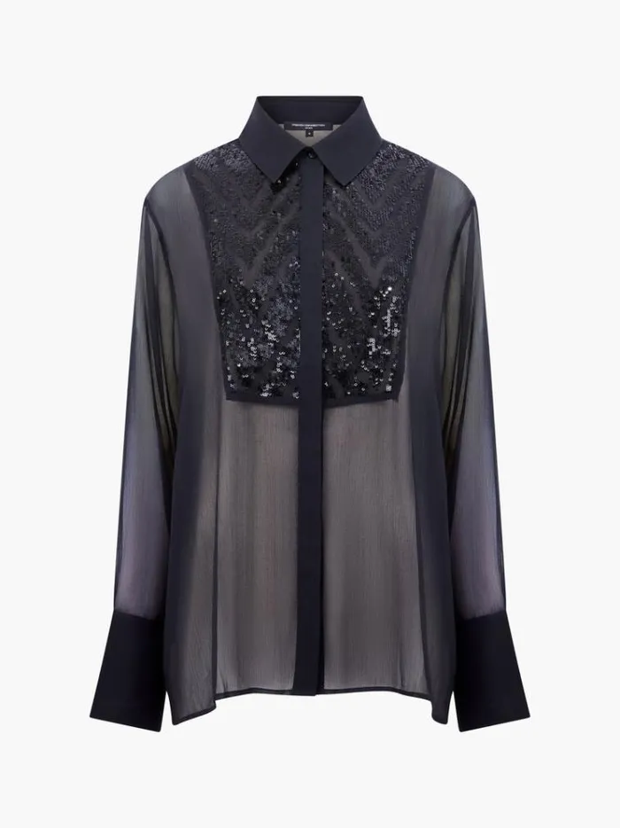French Connection Tops Hana Adalynn Sequin Bib Shirt Blackout 8211 Woman