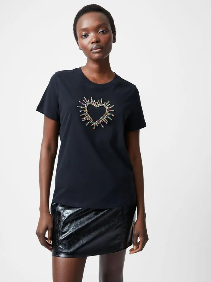 French Connection Tops Heart Embellished TShirt Black 8211 Woman