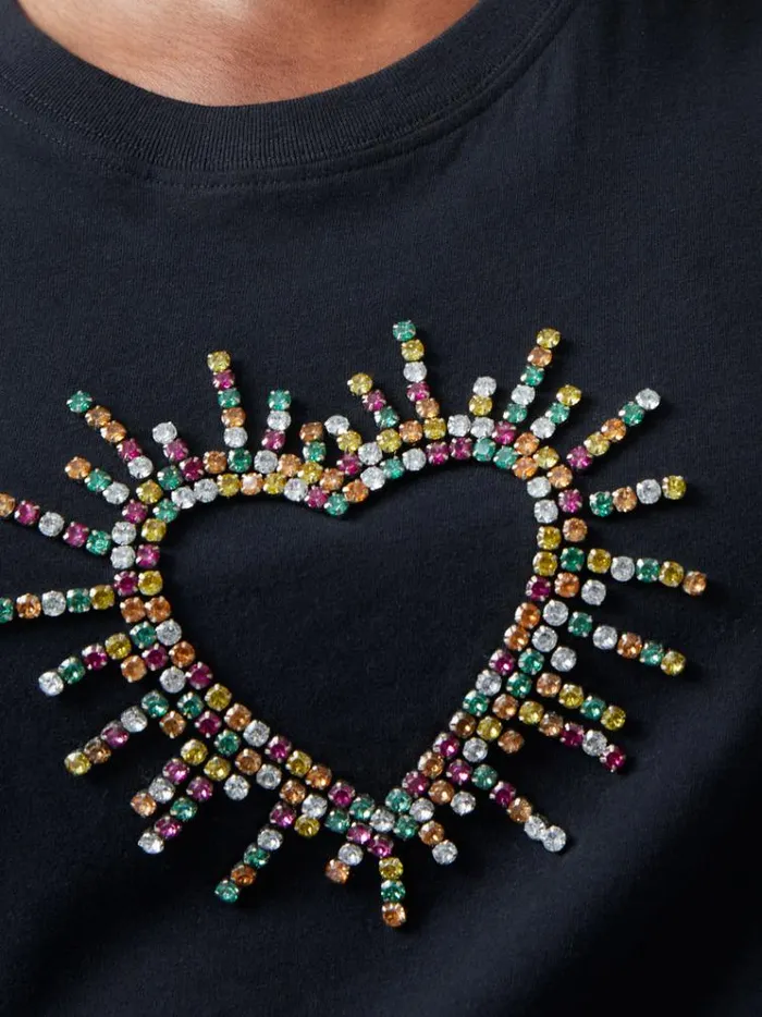 French Connection Tops Heart Embellished TShirt Black 8211 Woman