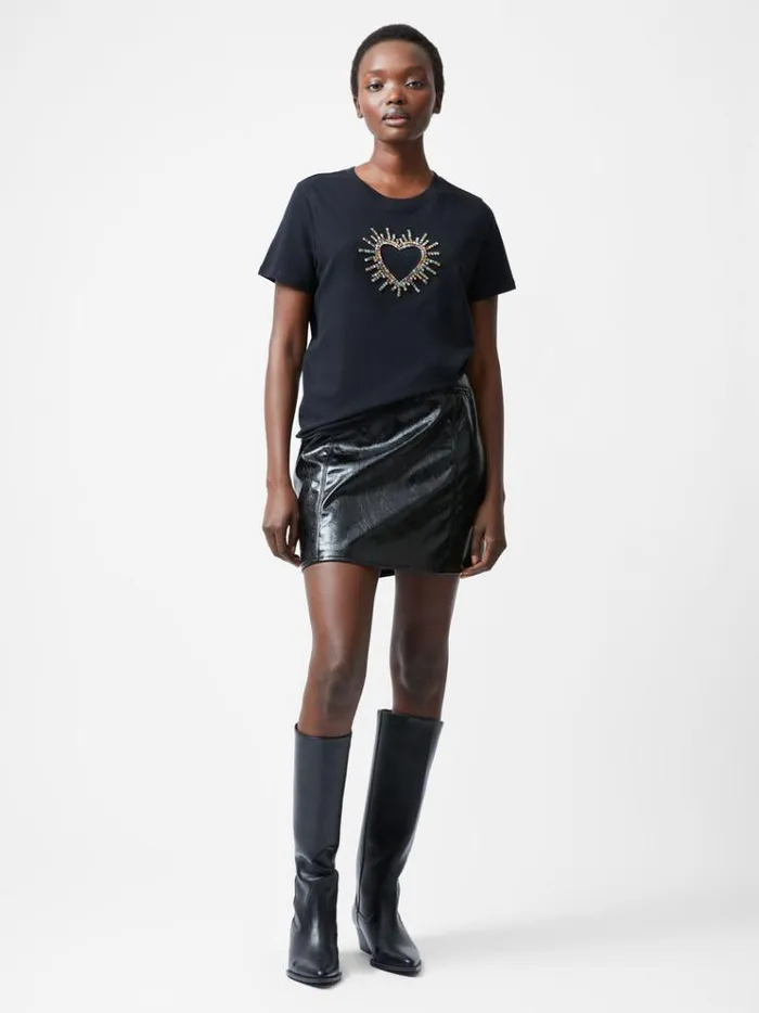 French Connection Tops Heart Embellished TShirt Black 8211 Woman