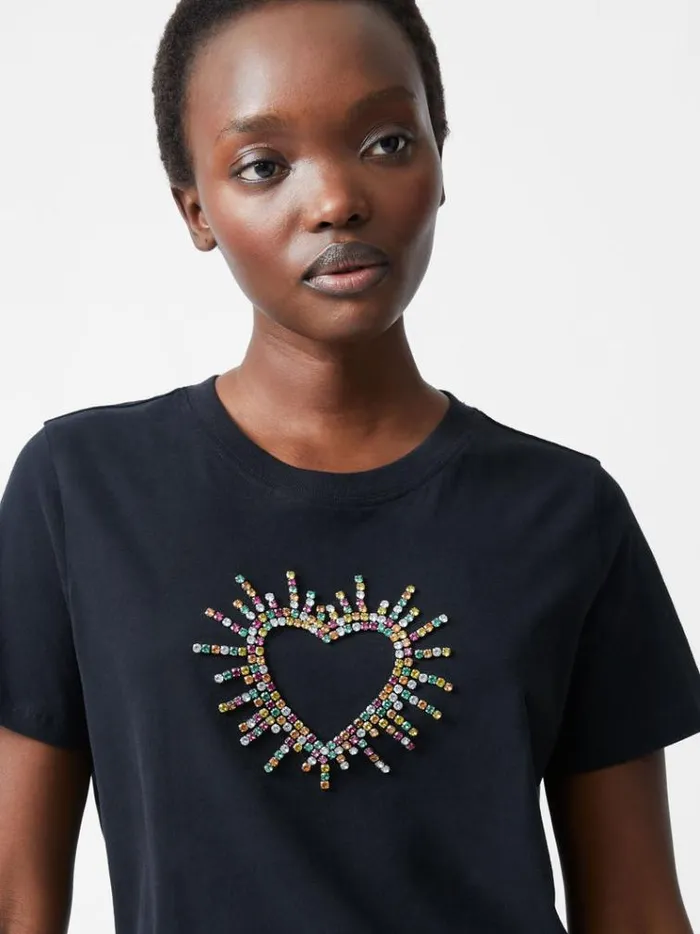 French Connection Tops Heart Embellished TShirt Black 8211 Woman