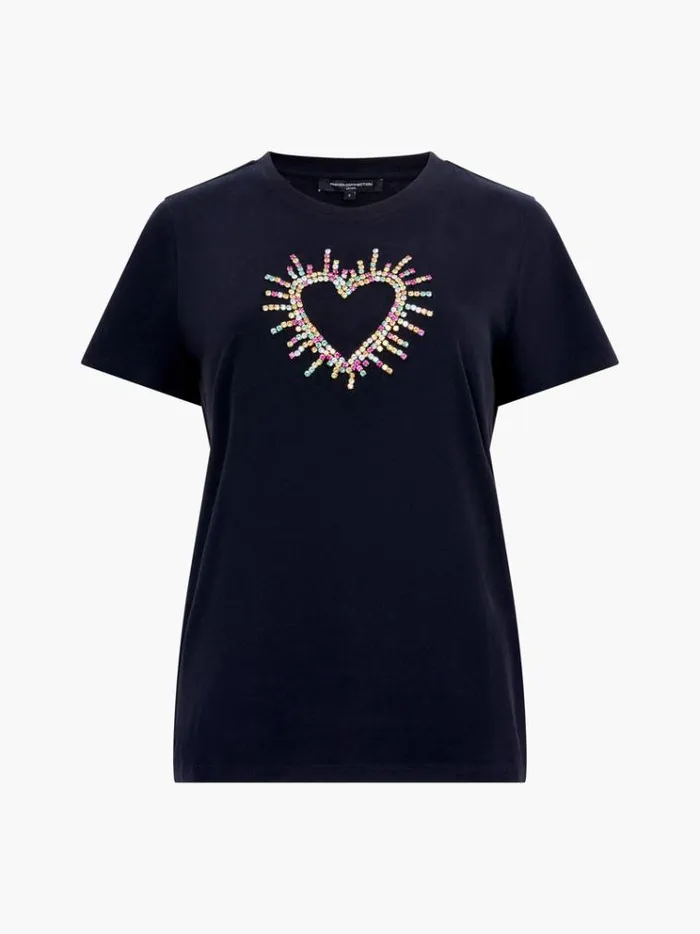 French Connection Tops Heart Embellished TShirt Black 8211 Woman