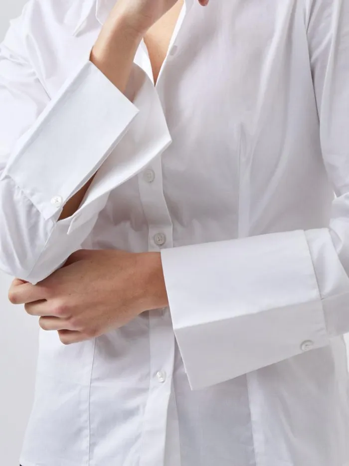 French Connection Tops Isabelle Poplin Fitted Shirt Linen White 8211 Woman