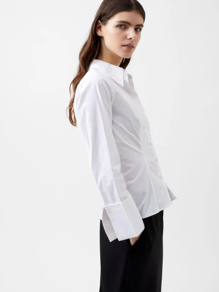 French Connection Tops Isabelle Poplin Fitted Shirt Linen White 8211 Woman