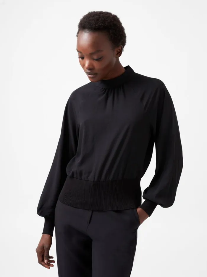 French Connection Tops Krista Knit Long Sleeve Stand Neck Top Blackout 8211 Woman French Connection Tops Krista Knit Long Sleeve Stand Neck Top Blackout 8211 Woman