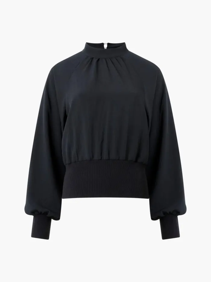 French Connection Tops Krista Knit Long Sleeve Stand Neck Top Blackout 8211 Woman
