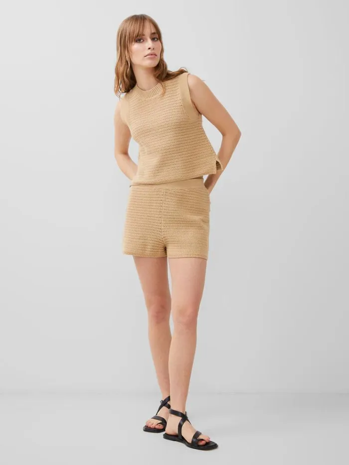 French Connection Tops Lumi Mozart Crochet Vest Biscotti 8211 Woman