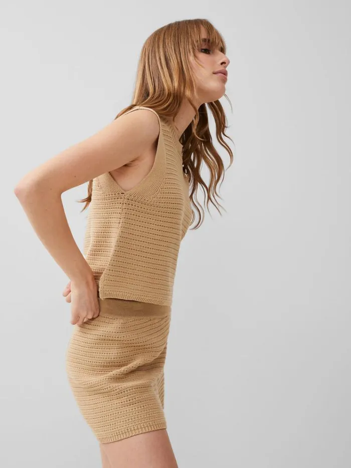 French Connection Tops Lumi Mozart Crochet Vest Biscotti 8211 Woman