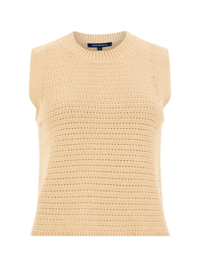 French Connection Tops Lumi Mozart Crochet Vest Biscotti 8211 Woman