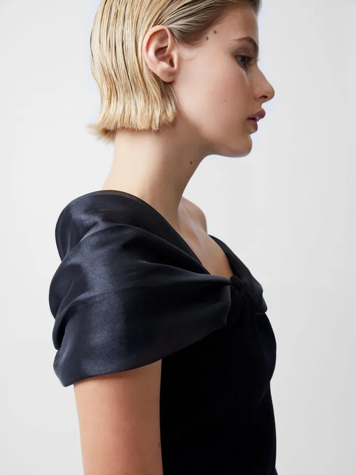 French Connection Tops Noelani Asymmetrical Organza Off Shoulder Top Blackout 8211 Woman