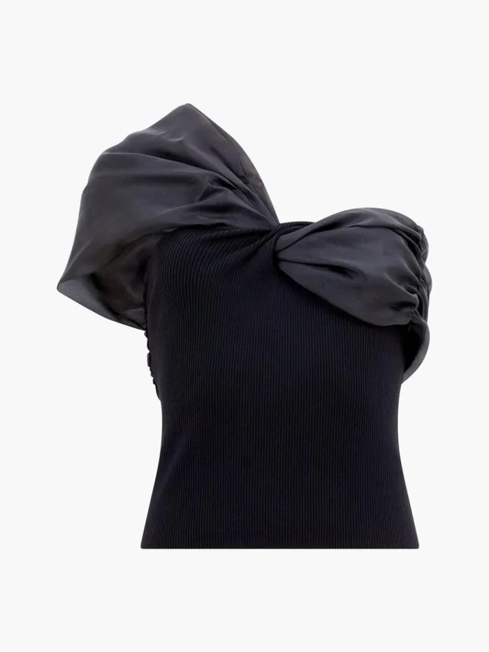 French Connection Tops Noelani Asymmetrical Organza Off Shoulder Top Blackout 8211 Woman