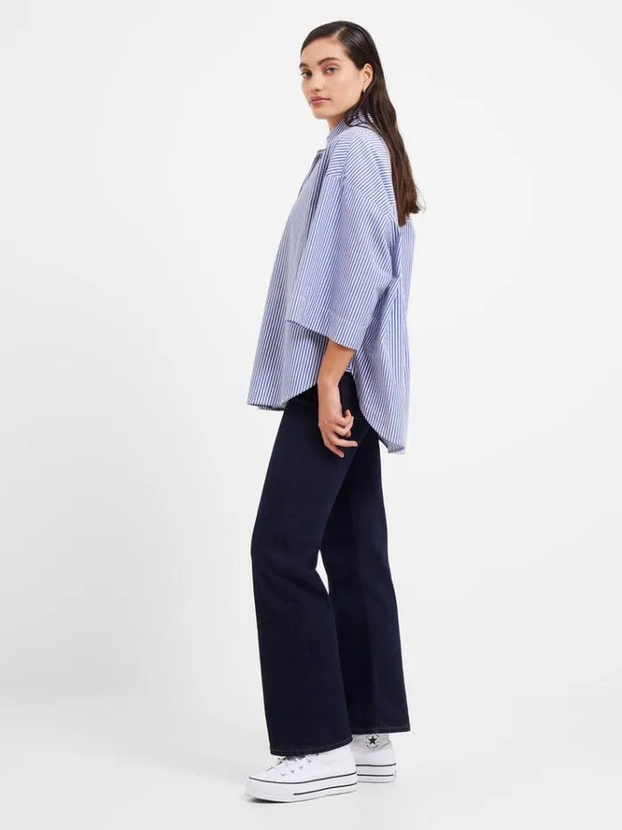 French Connection Tops Rhodes Poplin Stripe Popover Shirt Linen Whitemarine 8211 Woman