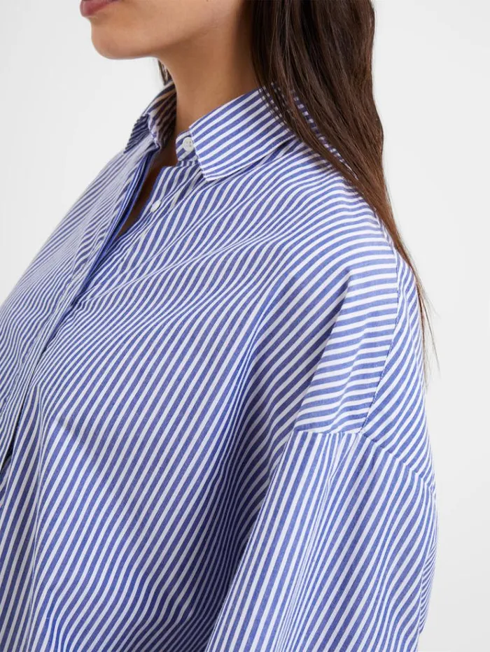 French Connection Tops Rhodes Poplin Stripe Popover Shirt Linen Whitemarine 8211 Woman