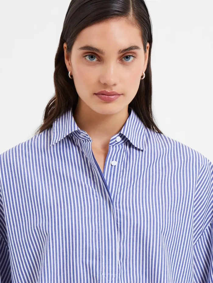 French Connection Tops Rhodes Poplin Stripe Popover Shirt Linen Whitemarine 8211 Woman
