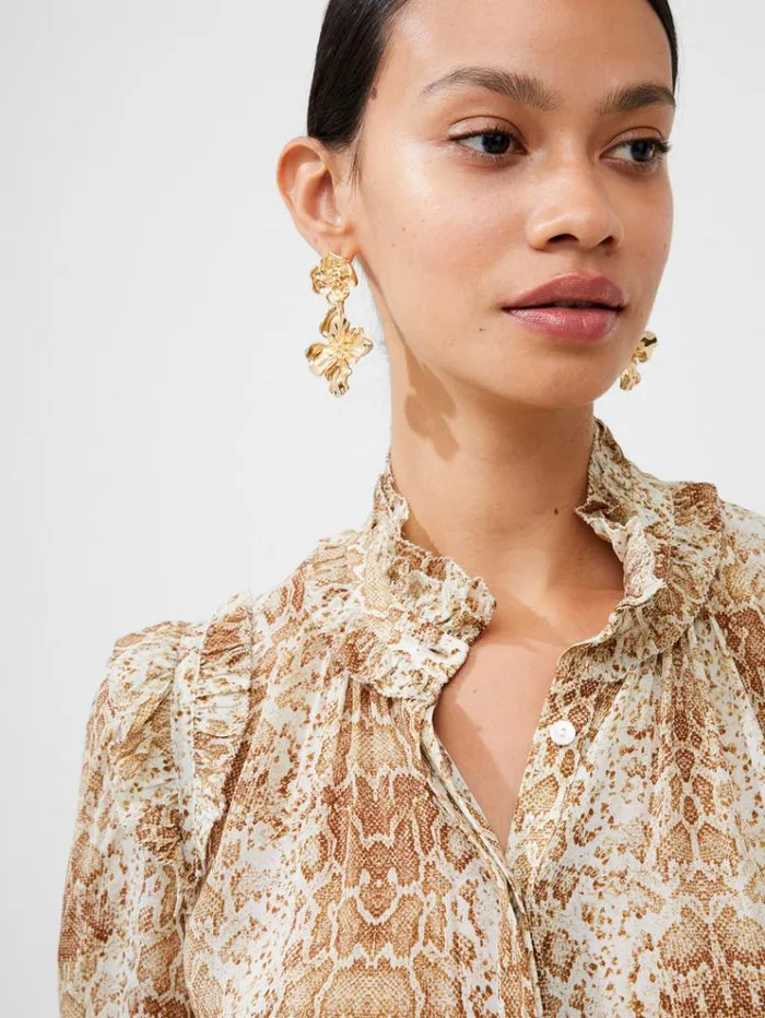 French Connection Tops Snake Smooth Georgette Ruffle Shirt Snake 8211 Woman