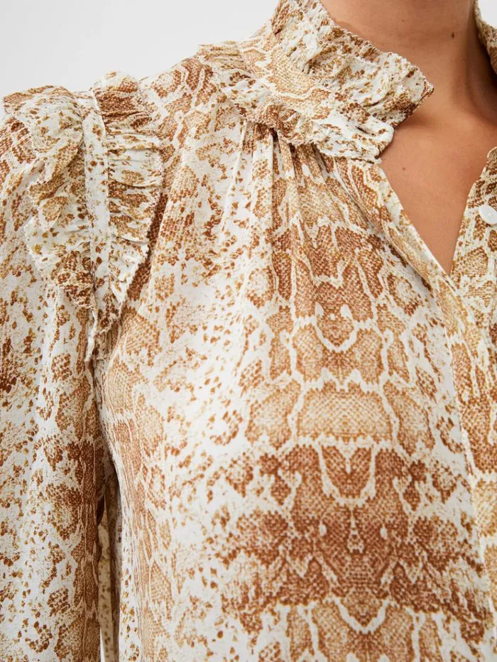 French Connection Tops Snake Smooth Georgette Ruffle Shirt Snake 8211 Woman