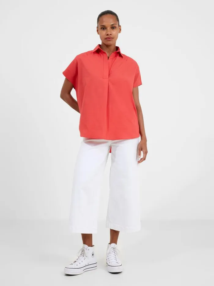 French Connection Tops Vee Collar Short Sleeve Shirt Flame 8211 Woman