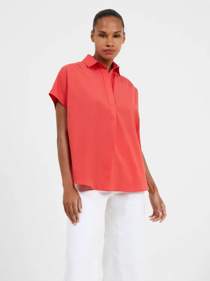 French Connection Tops Vee Collar Short Sleeve Shirt Flame 8211 Woman