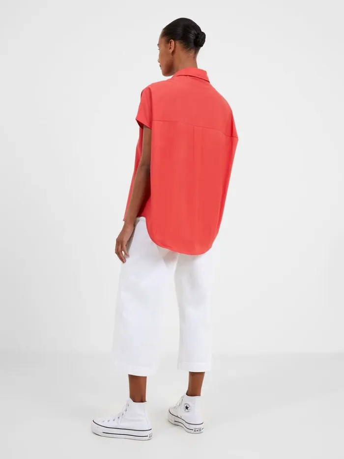 French Connection Tops Vee Collar Short Sleeve Shirt Flame 8211 Woman