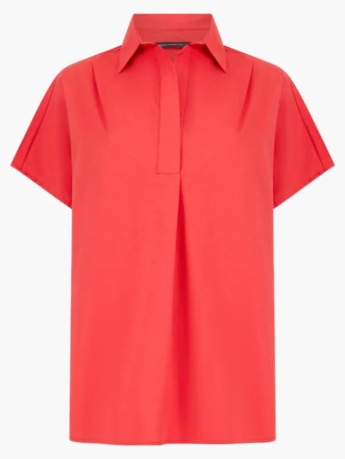 French Connection Tops Vee Collar Short Sleeve Shirt Flame 8211 Woman