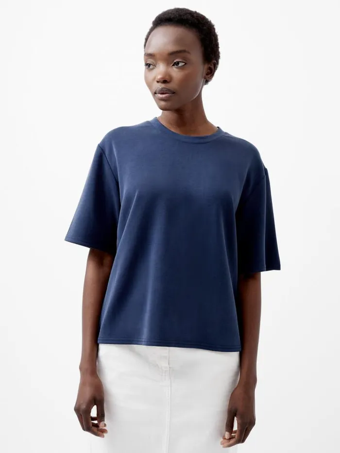 French Connection Tops Wren Short Sleeve Pinched TShirt Midnight Blue 8211 Woman