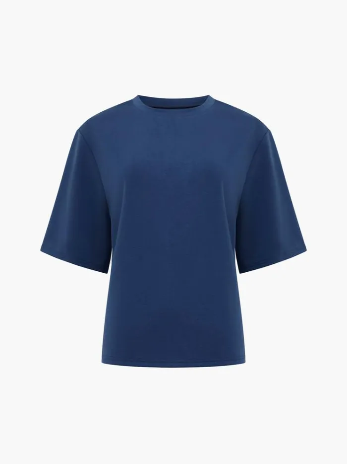French Connection Tops Wren Short Sleeve Pinched TShirt Midnight Blue 8211 Woman