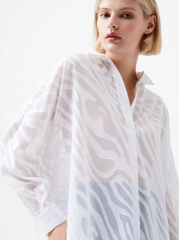 French Connection Tops Zebra Devore Popover Shirt Winter White 8211 Woman