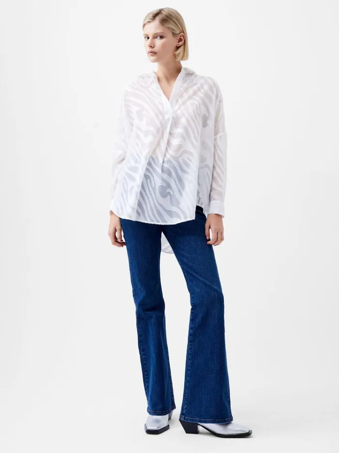 French Connection Tops Zebra Devore Popover Shirt Winter White 8211 Woman