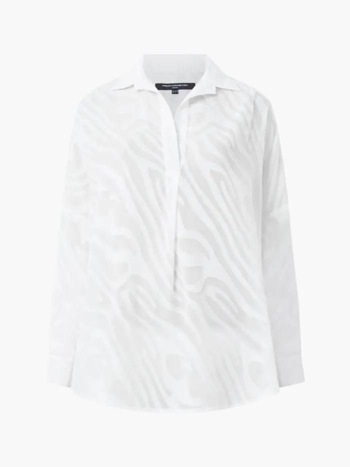 French Connection Tops Zebra Devore Popover Shirt Winter White 8211 Woman