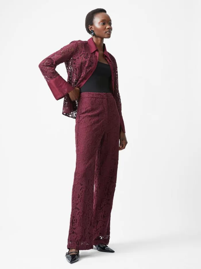 French Connection Trousers Asura Lace Flared Trousers Burgundy Red 8211 Woman