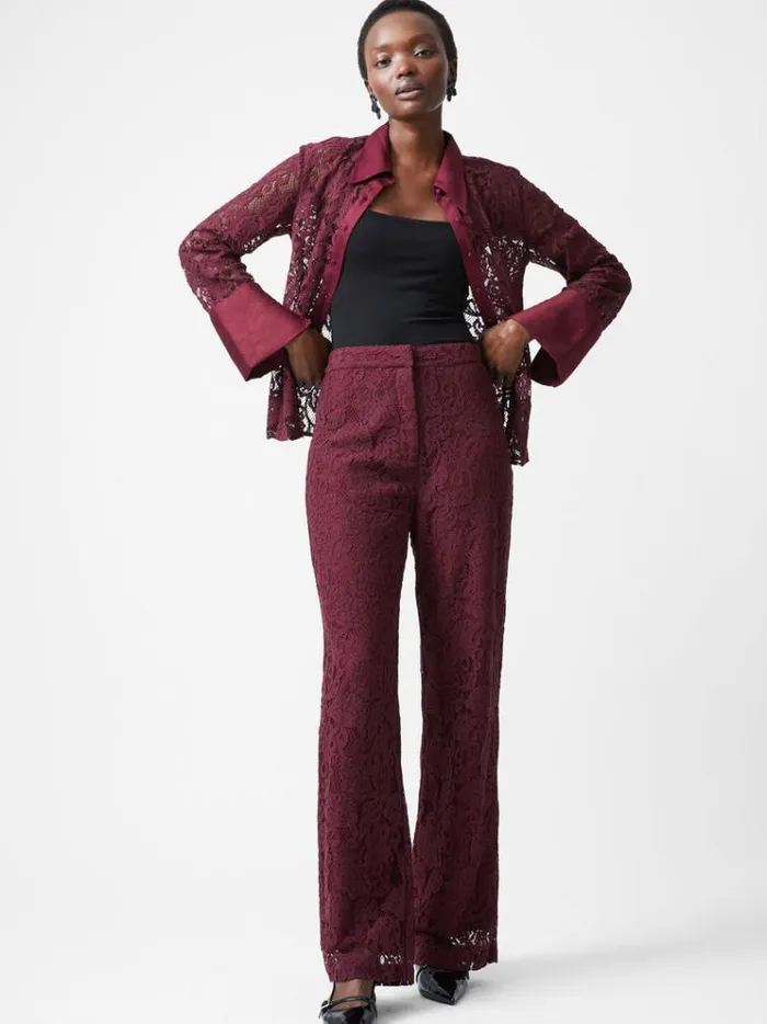 French Connection Trousers Asura Lace Flared Trousers Burgundy Red 8211 Woman