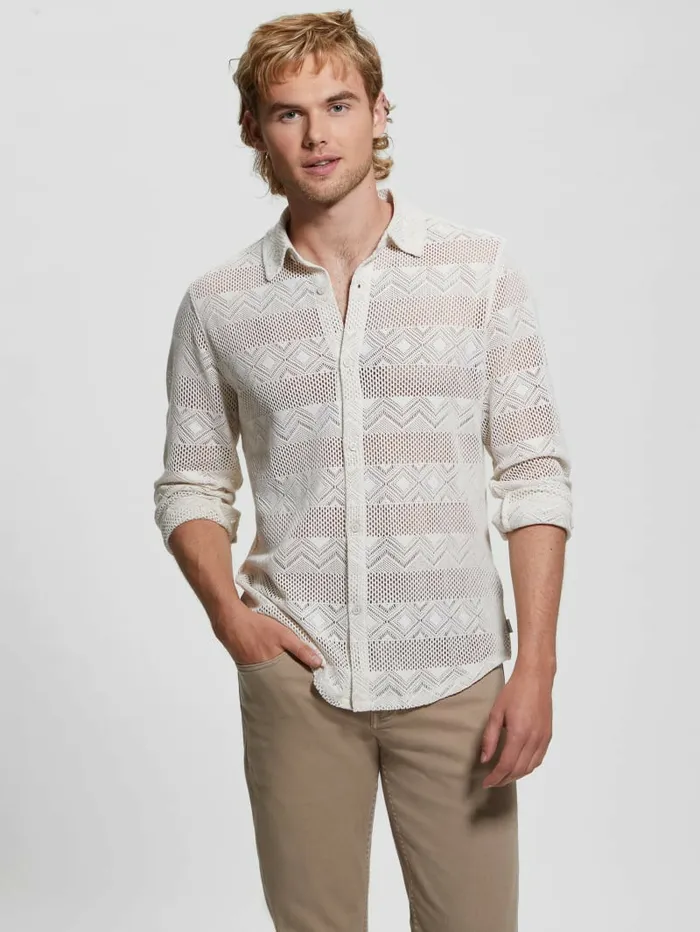 Geo Crochet Shirt Muted Stone Men Shirts GUESS